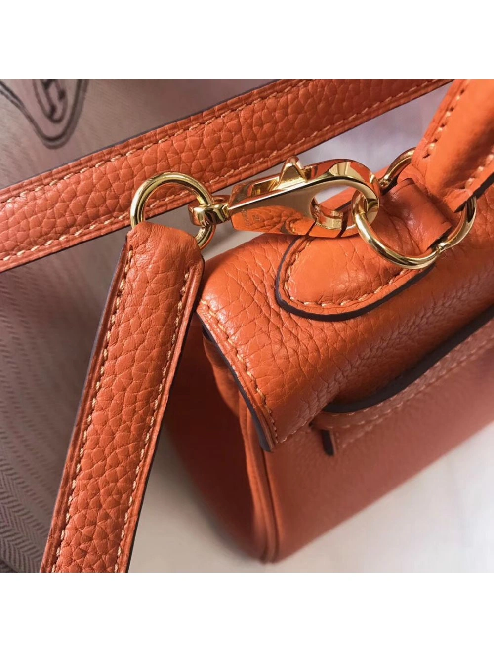 Hermes Kelly 20cm Bag In Orange Clemence Leather GHW