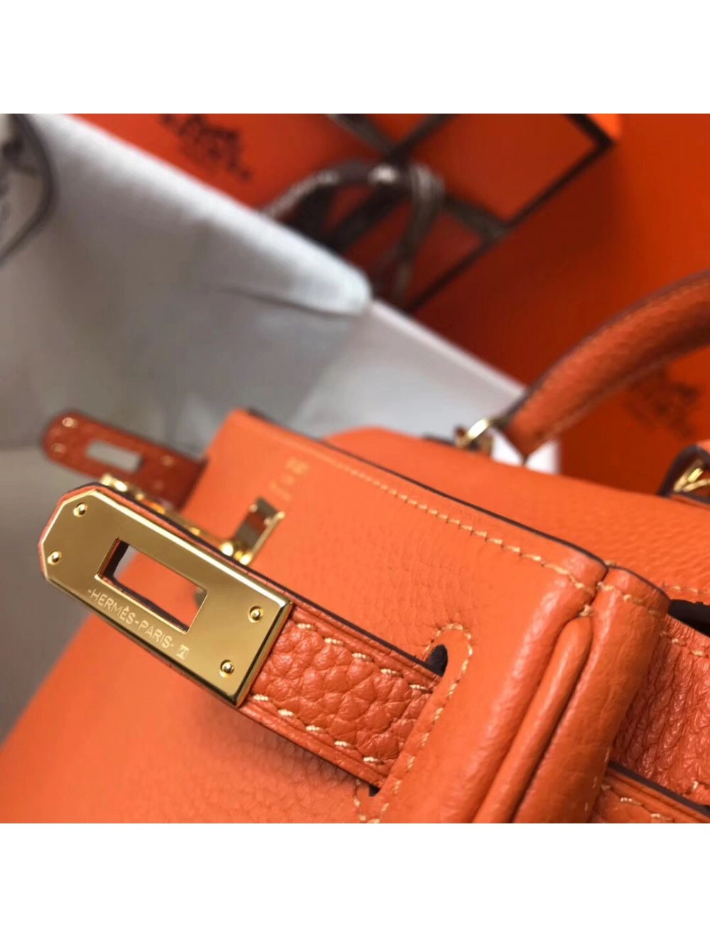 Hermes Kelly 20cm Bag In Orange Clemence Leather GHW