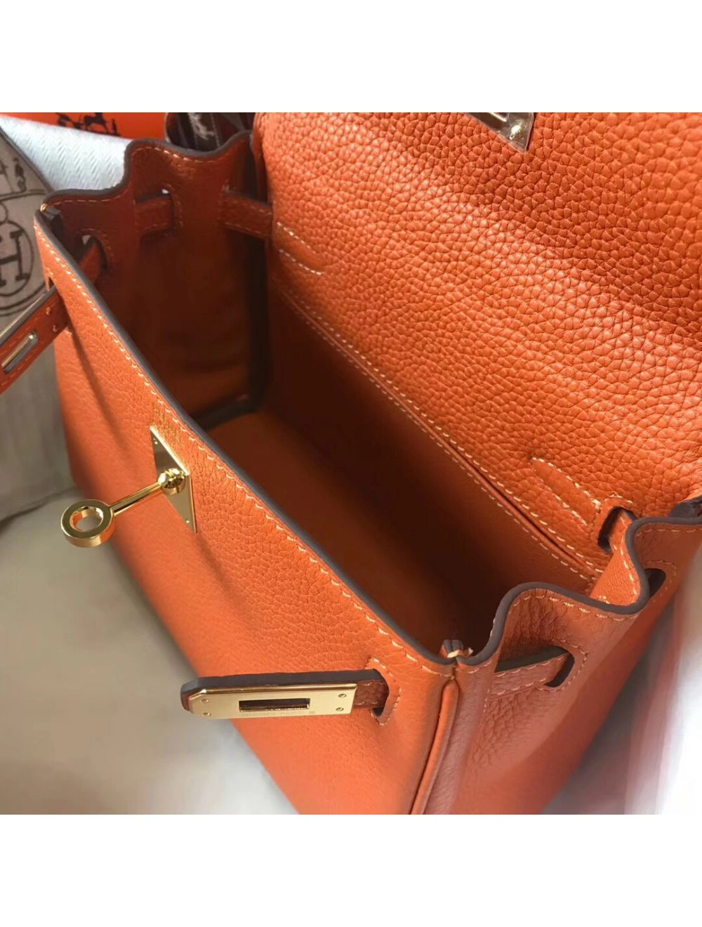 Hermes Kelly 20cm Bag In Orange Clemence Leather GHW
