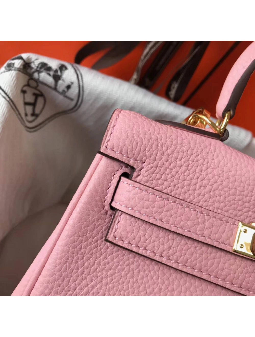 Hermes Kelly 20cm Bag In Pink Clemence Leather GHW