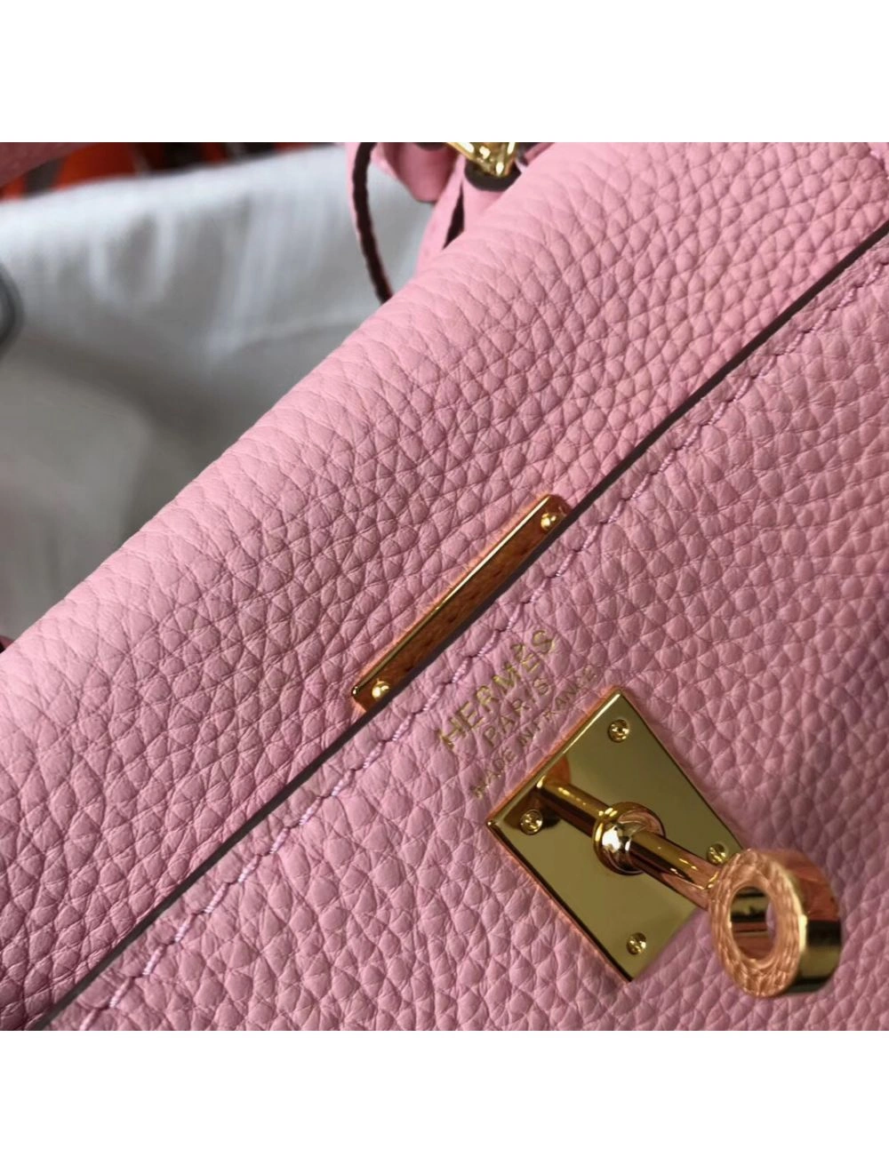 Hermes Kelly 20cm Bag In Pink Clemence Leather GHW