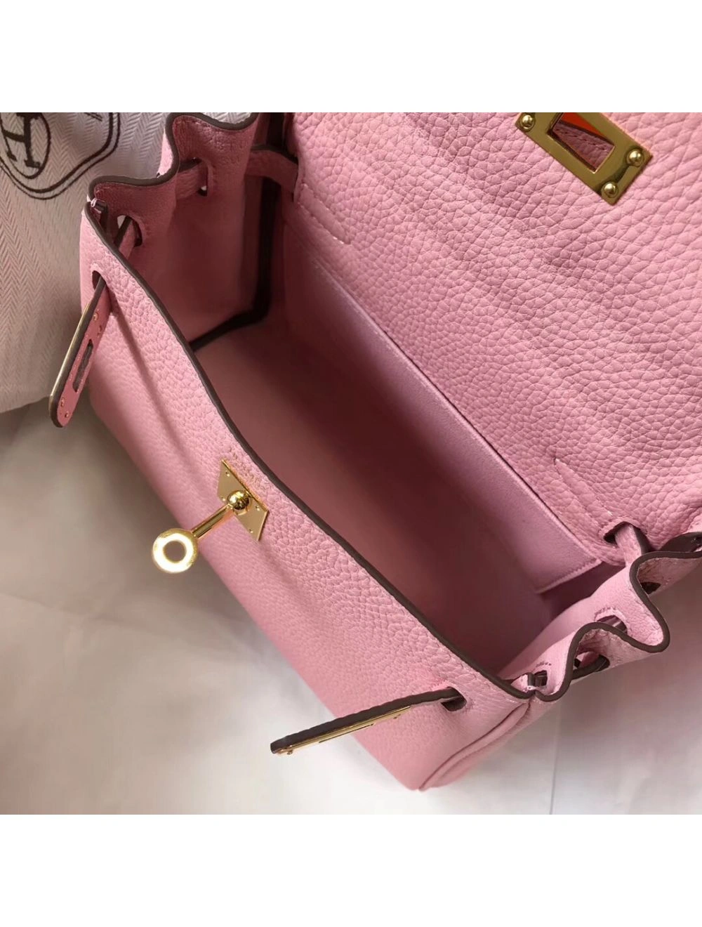 Hermes Kelly 20cm Bag In Pink Clemence Leather GHW