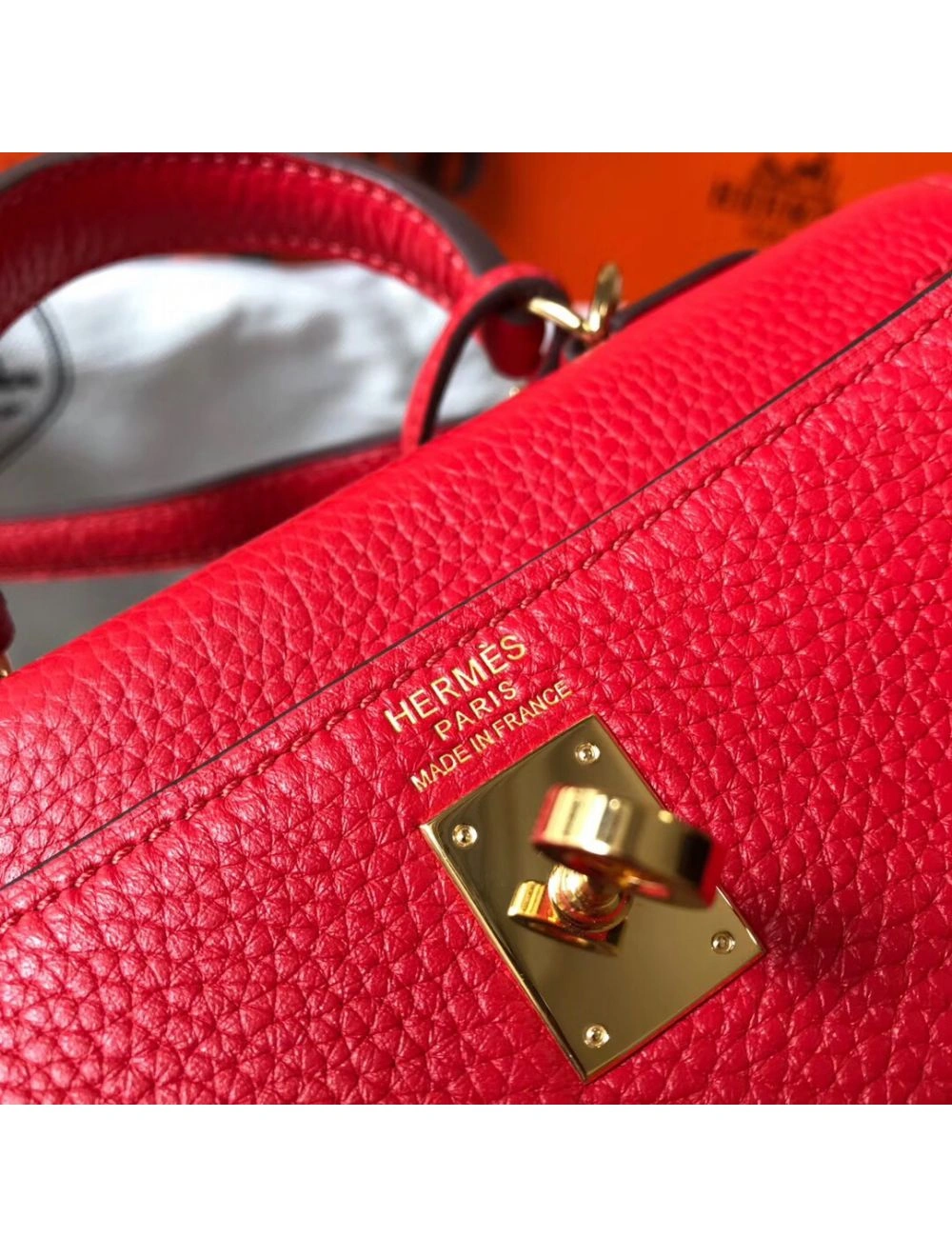 Hermes Kelly 20cm Bag In Red Clemence Leather GHW