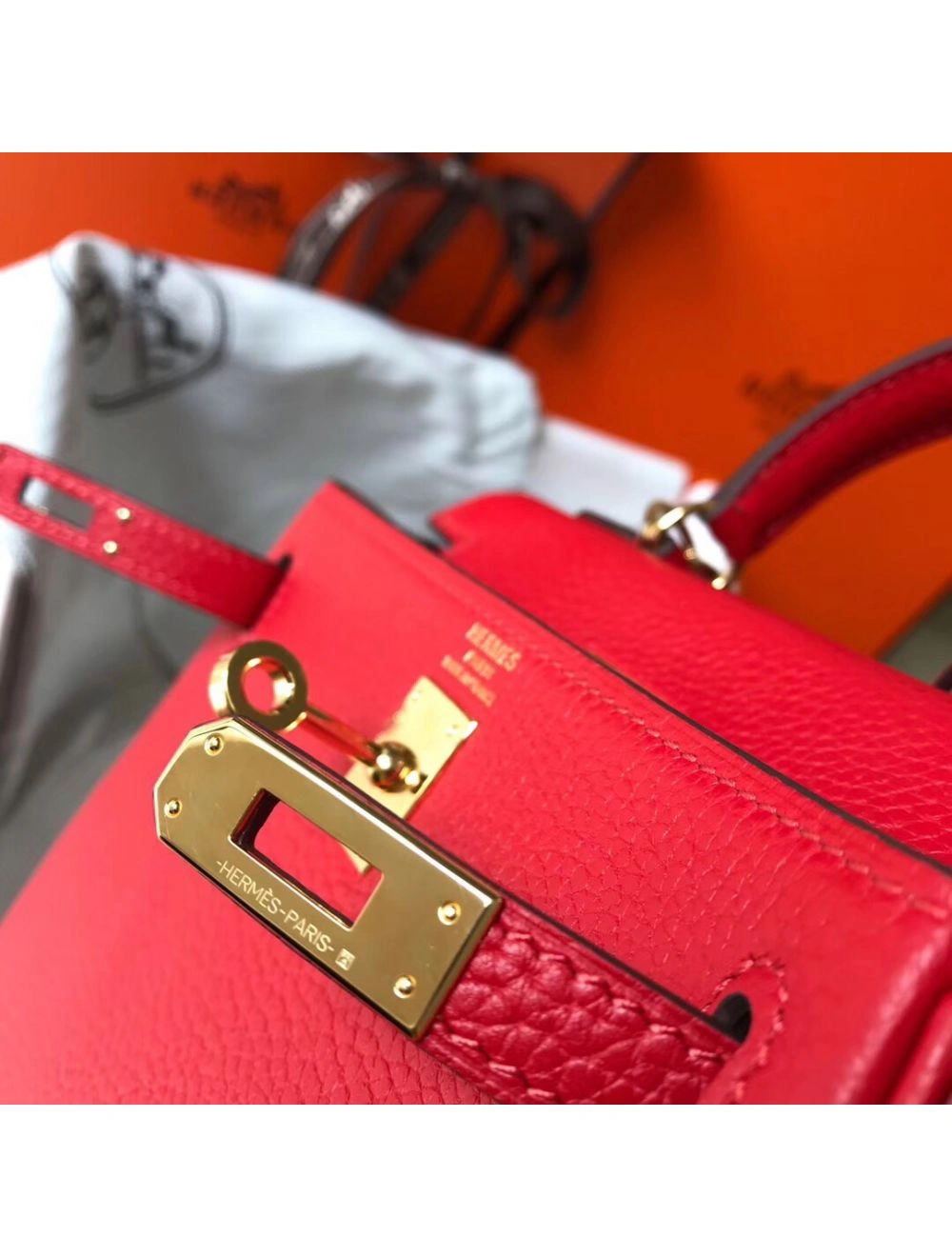 Hermes Kelly 20cm Bag In Red Clemence Leather GHW
