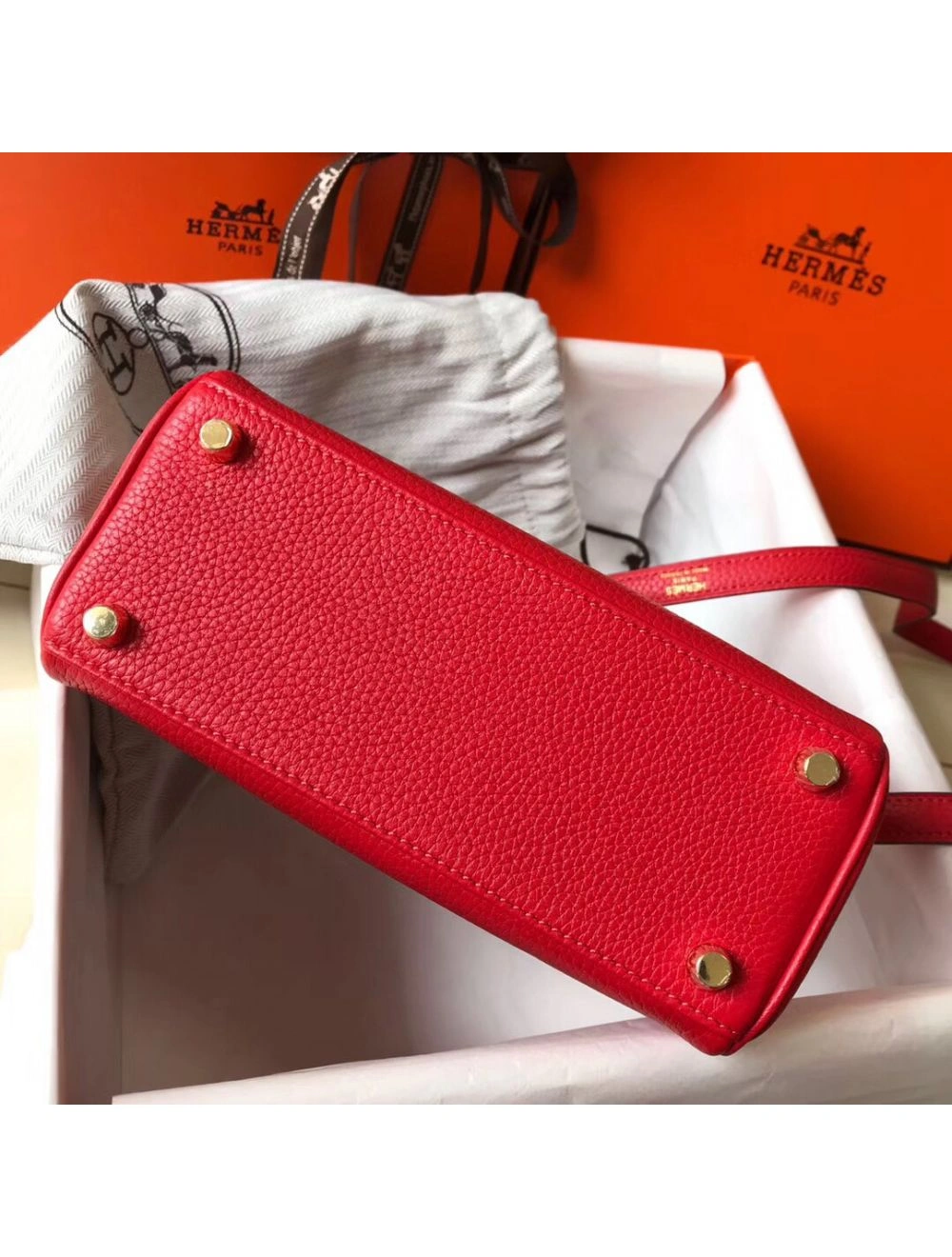 Hermes Kelly 20cm Bag In Red Clemence Leather GHW