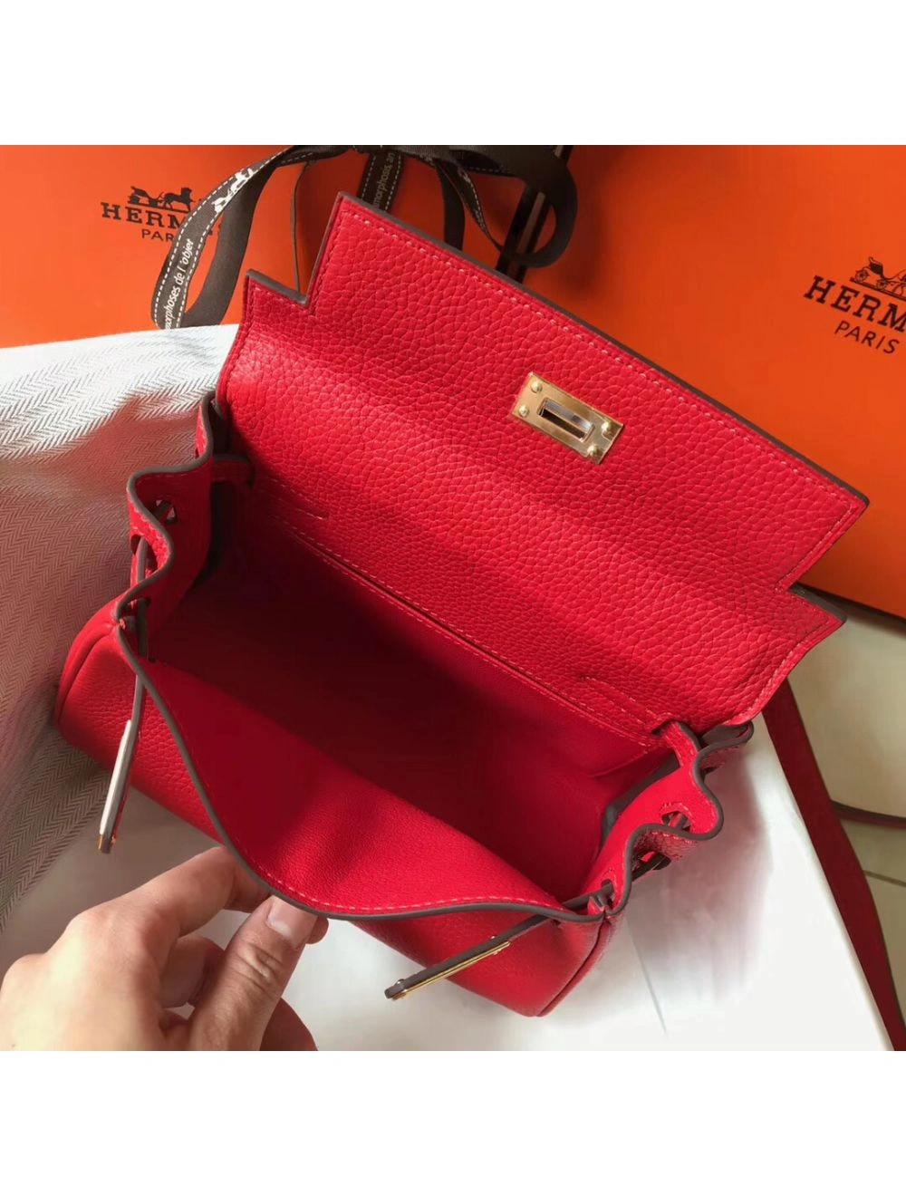 Hermes Kelly 20cm Bag In Red Clemence Leather GHW