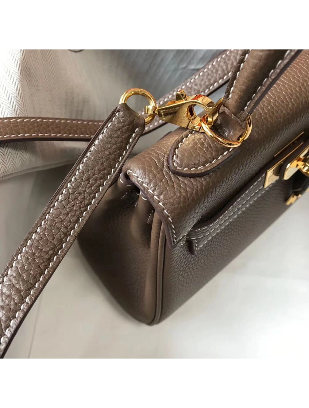 Hermes Kelly 20cm Bag In Taupe Clemence Leather GHW