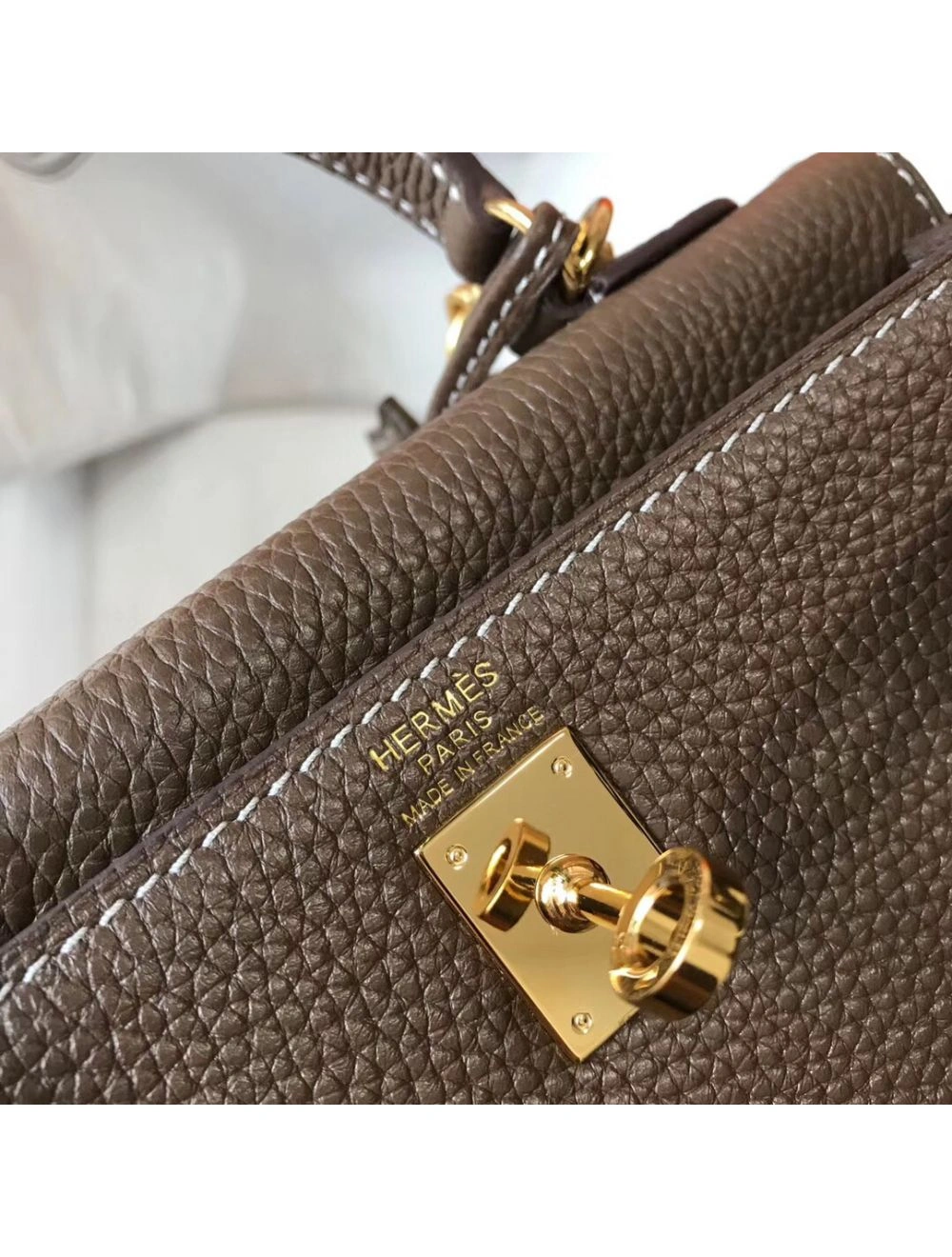 Hermes Kelly 20cm Bag In Taupe Clemence Leather GHW