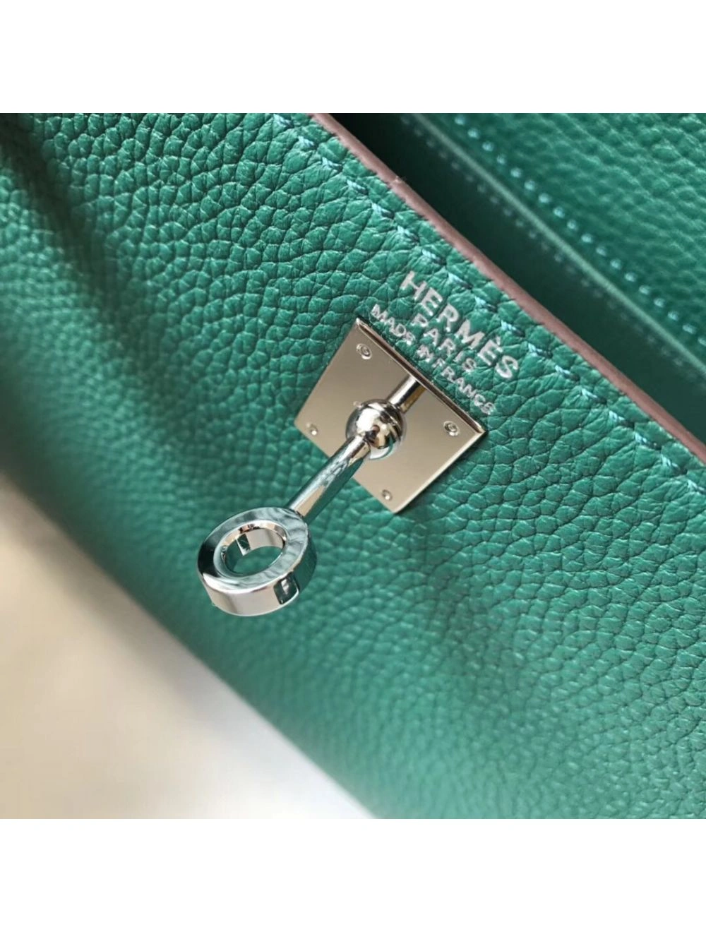 Hermes Kelly 20cm Bag In Vert Vertigo Clemence Leather PHW
