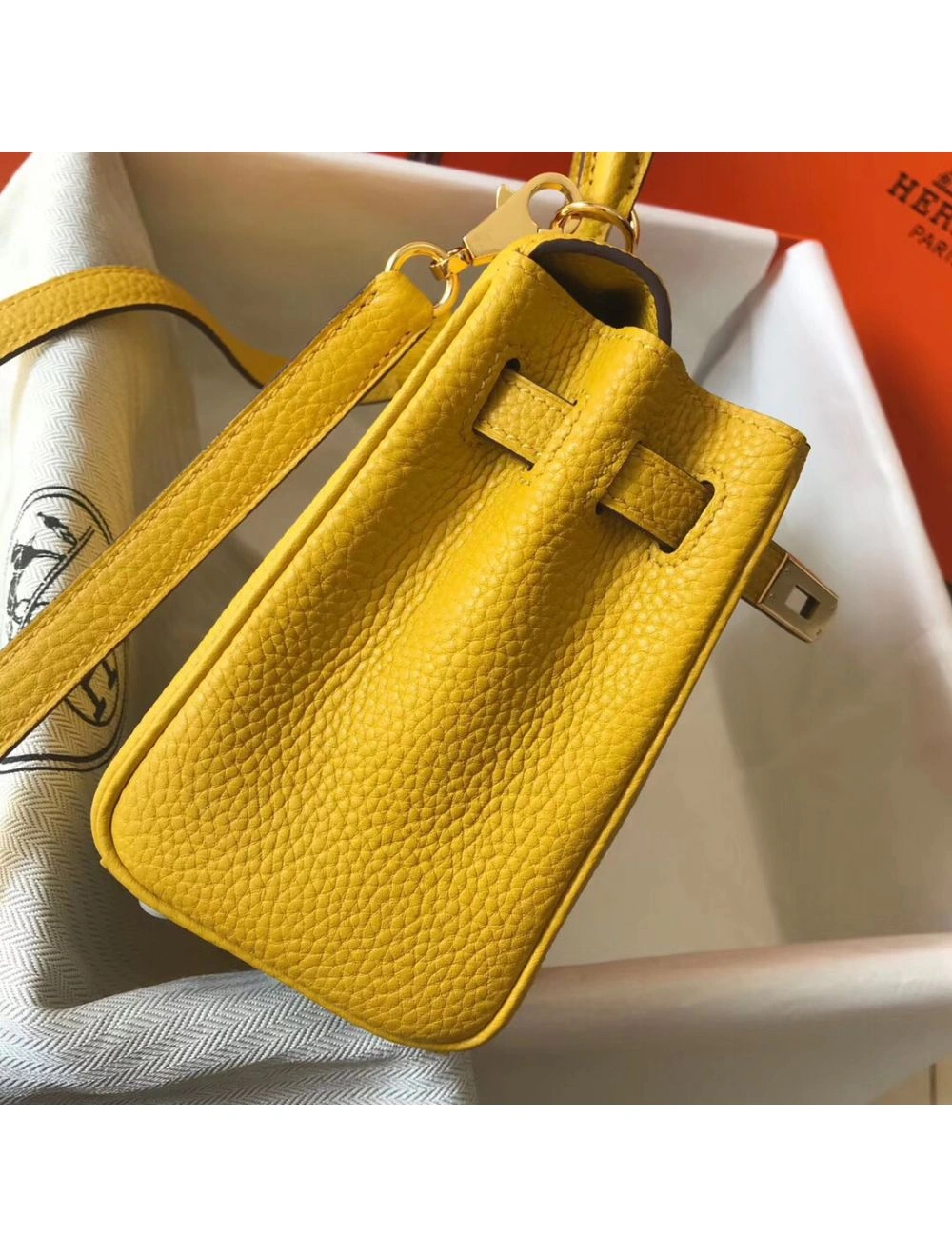Hermes Kelly 20cm Bag In Yellow Clemence Leather GHW