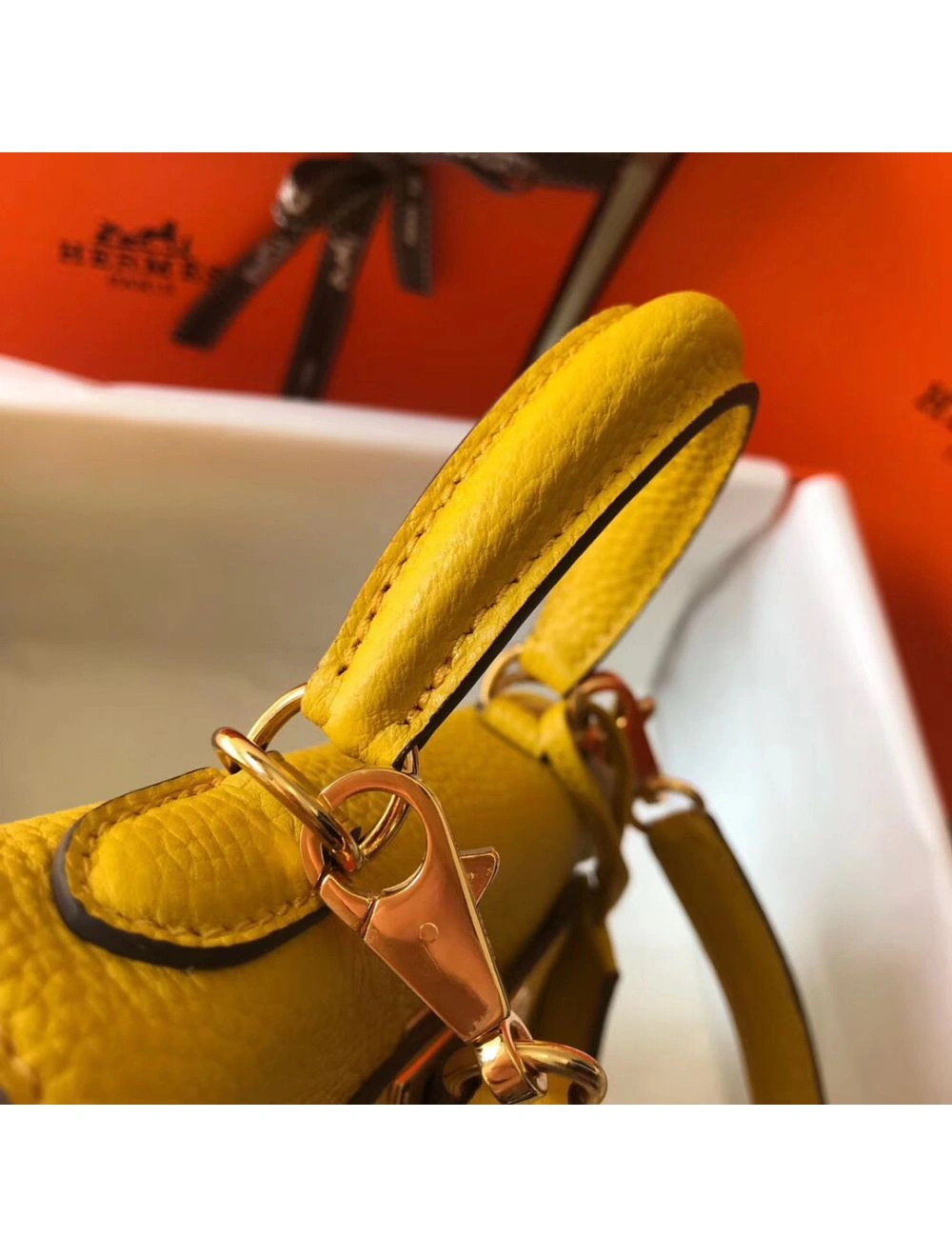 Hermes Kelly 20cm Bag In Yellow Clemence Leather GHW