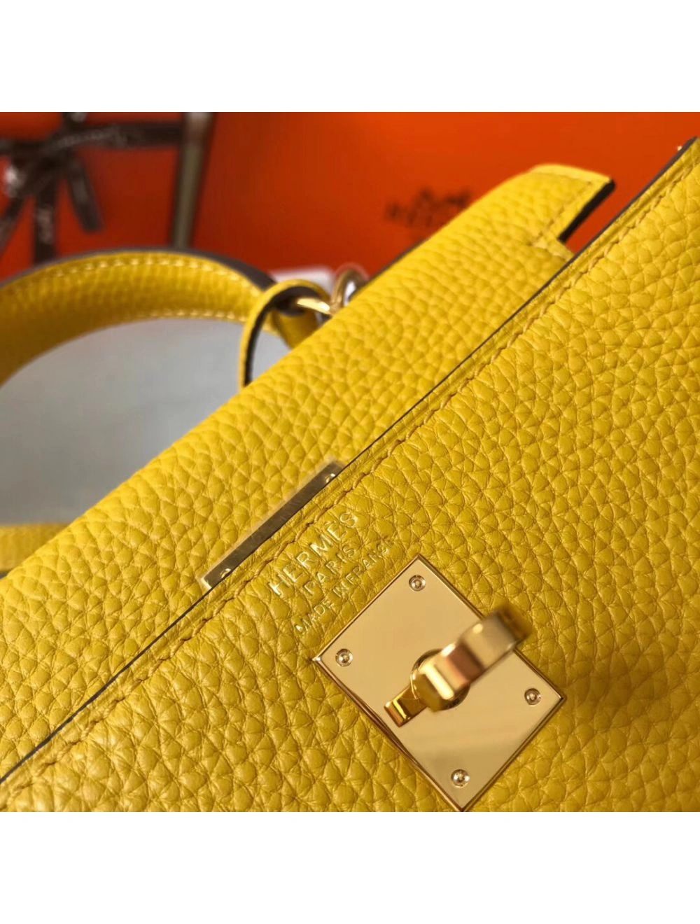 Hermes Kelly 20cm Bag In Yellow Clemence Leather GHW