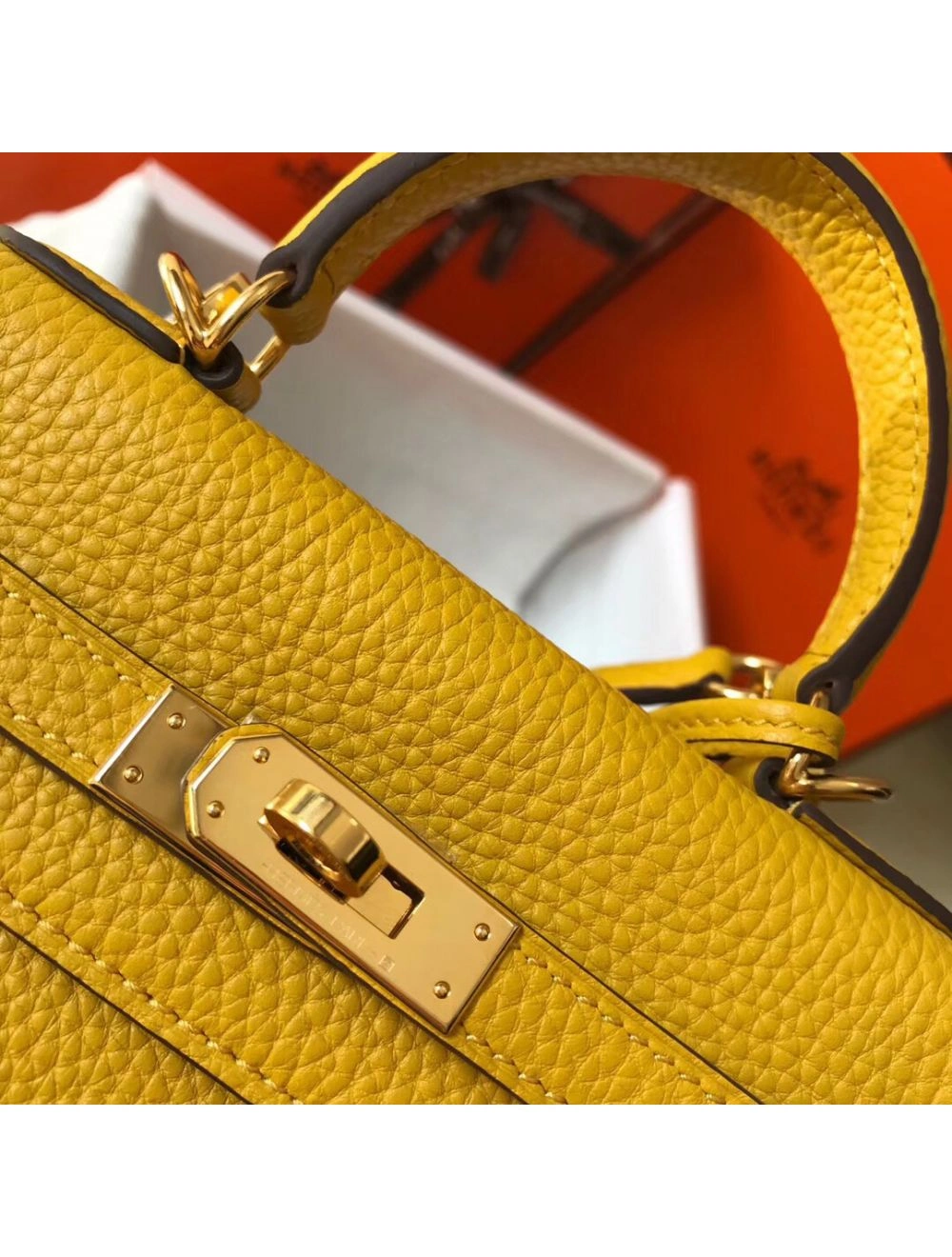Hermes Kelly 20cm Bag In Yellow Clemence Leather GHW