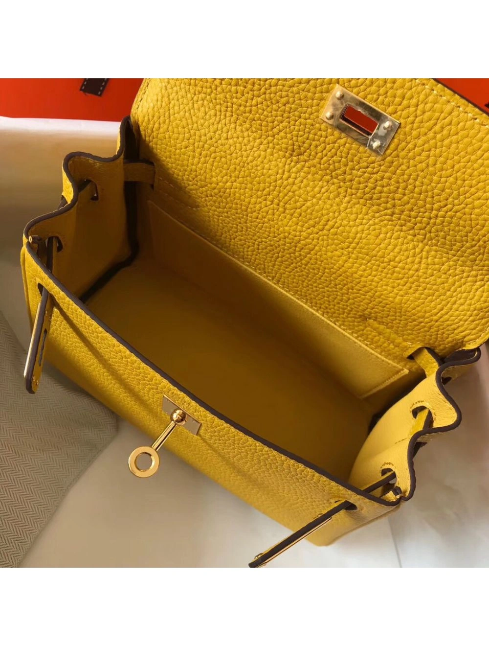 Hermes Kelly 20cm Bag In Yellow Clemence Leather GHW