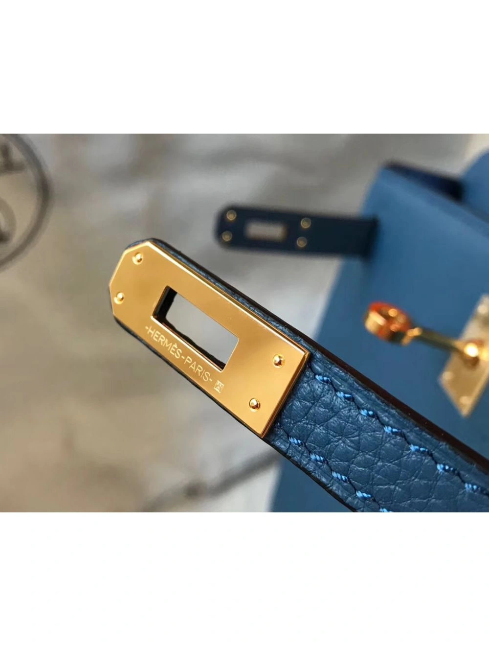 Hermes Kelly 25cm Retourne Bag In Agate Blue Clemence Leather