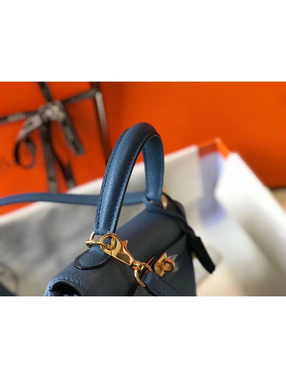 Hermes Kelly 25cm Retourne Bag In Agate Blue Clemence Leather