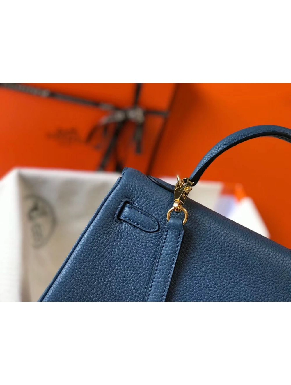 Hermes Kelly 25cm Retourne Bag In Agate Blue Clemence Leather