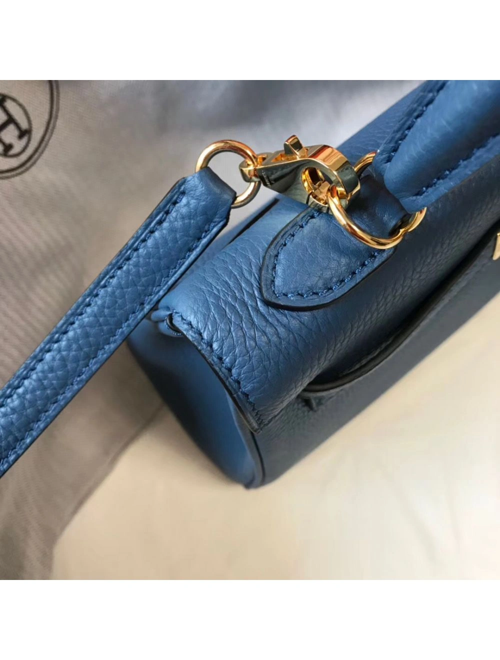 Hermes Kelly 25cm Retourne Bag In Agate Blue Clemence Leather