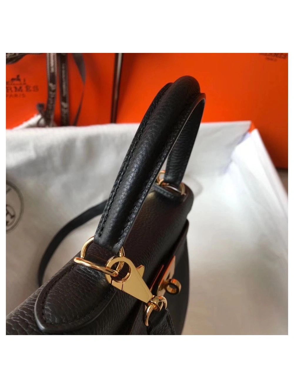 Hermes Kelly 25cm Retourne Bag In Black Clemence Leather