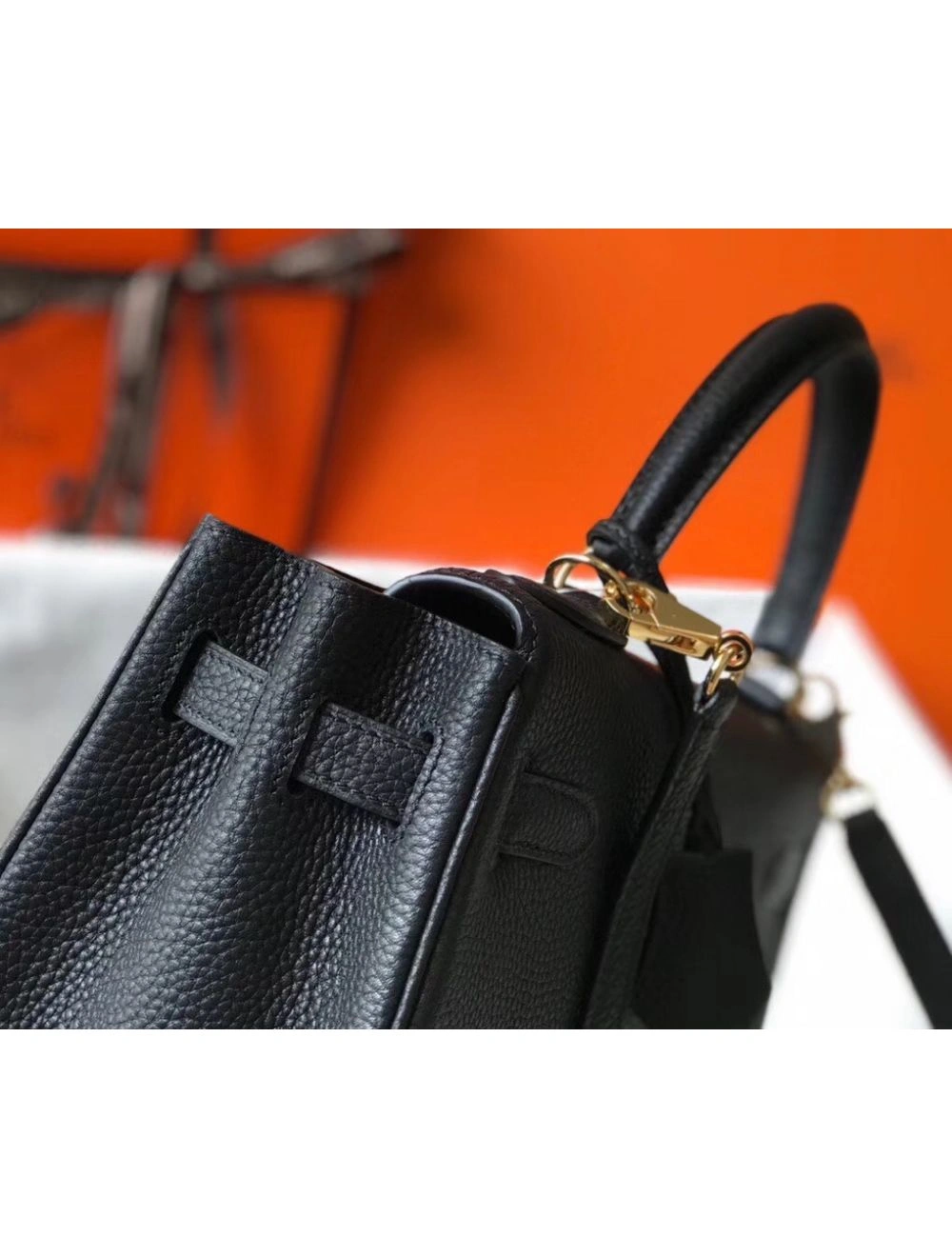 Hermes Kelly 25cm Retourne Bag In Black Clemence Leather
