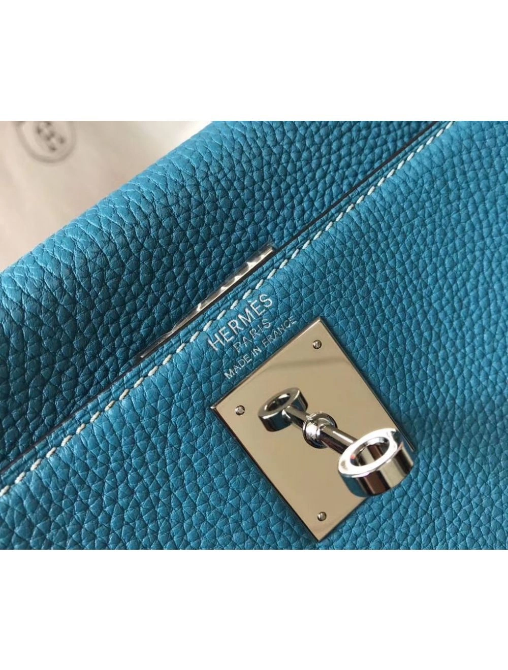 Hermes Kelly 25cm Retourne Bag In Blue Jean Clemence Leather