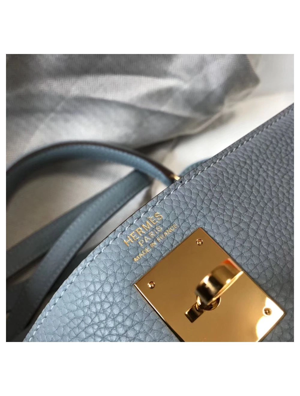 Hermes Kelly 25cm Retourne Bag In Blue Lin Clemence Leather