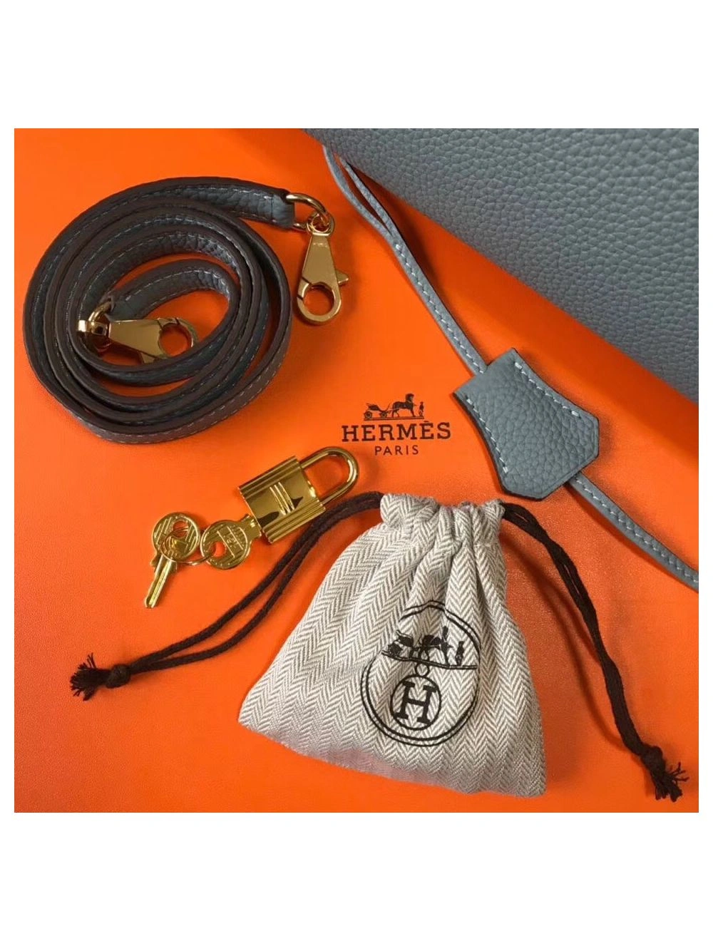 Hermes Kelly 25cm Retourne Bag In Blue Lin Clemence Leather