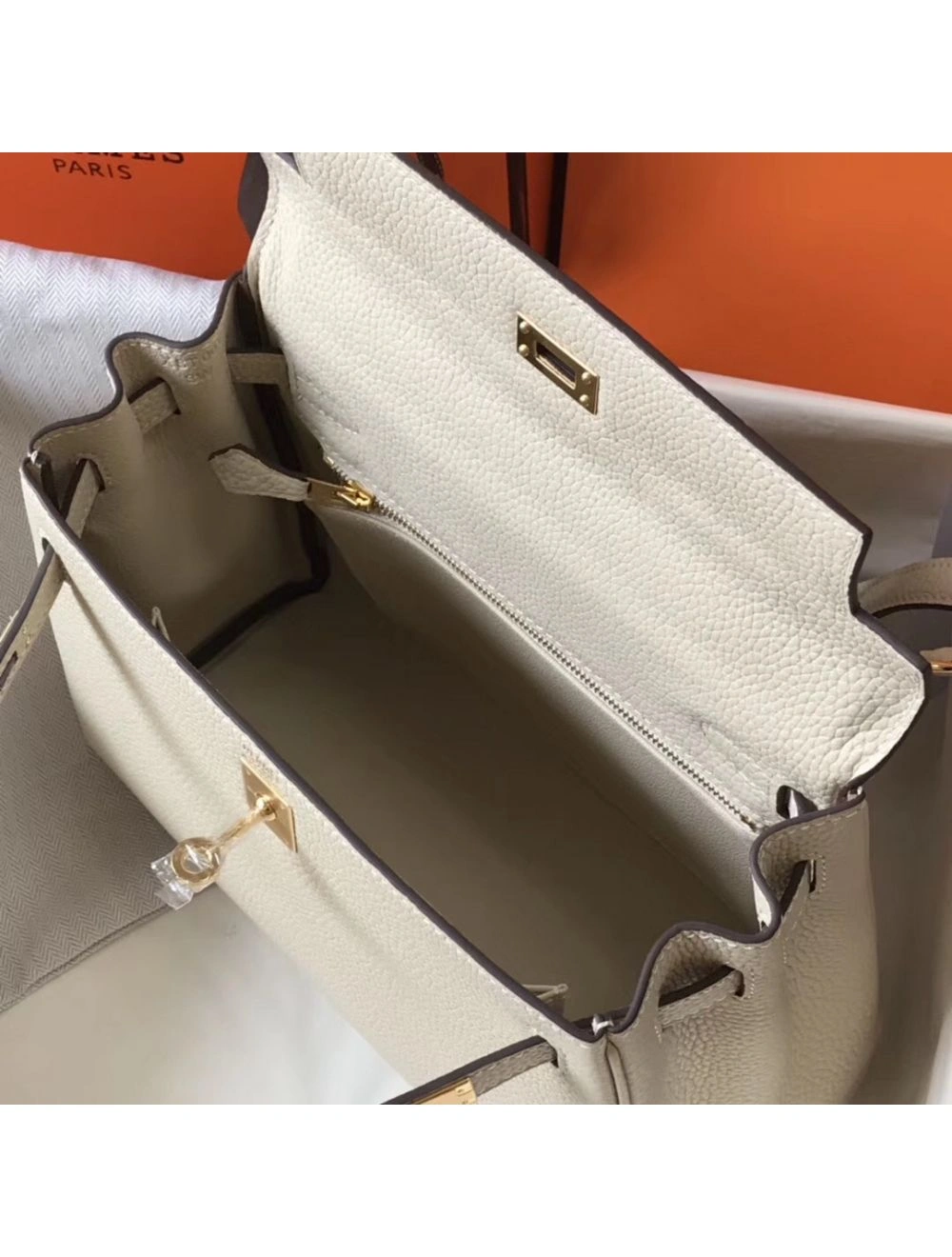 Hermes Kelly 25cm Retourne Bag In Craie Clemence Leather