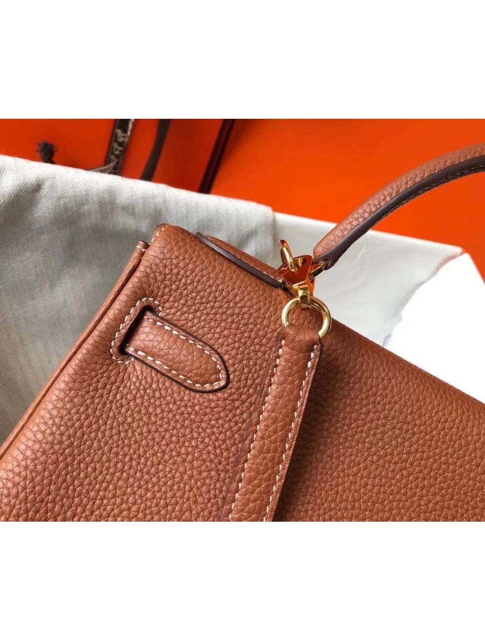 Hermes Kelly 25cm Retourne Bag In Gold Clemence Leather