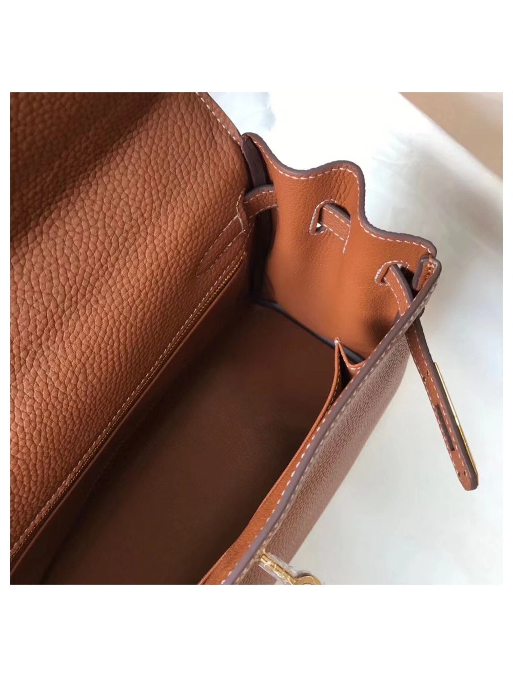 Hermes Kelly 25cm Retourne Bag In Gold Clemence Leather