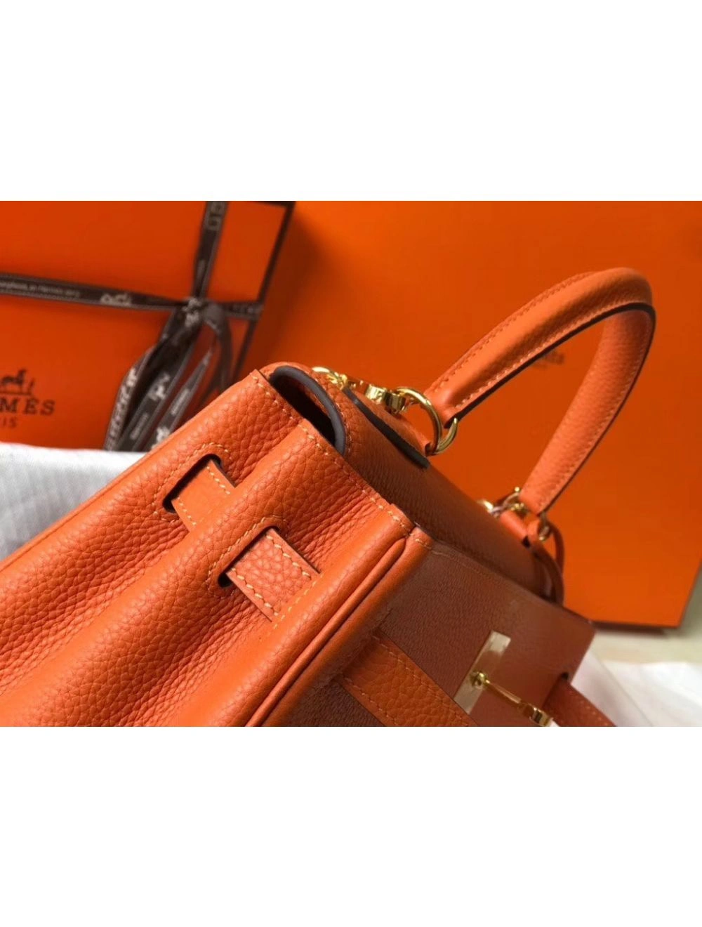 Hermes Kelly 25cm Retourne Bag In Orange Clemence Leather