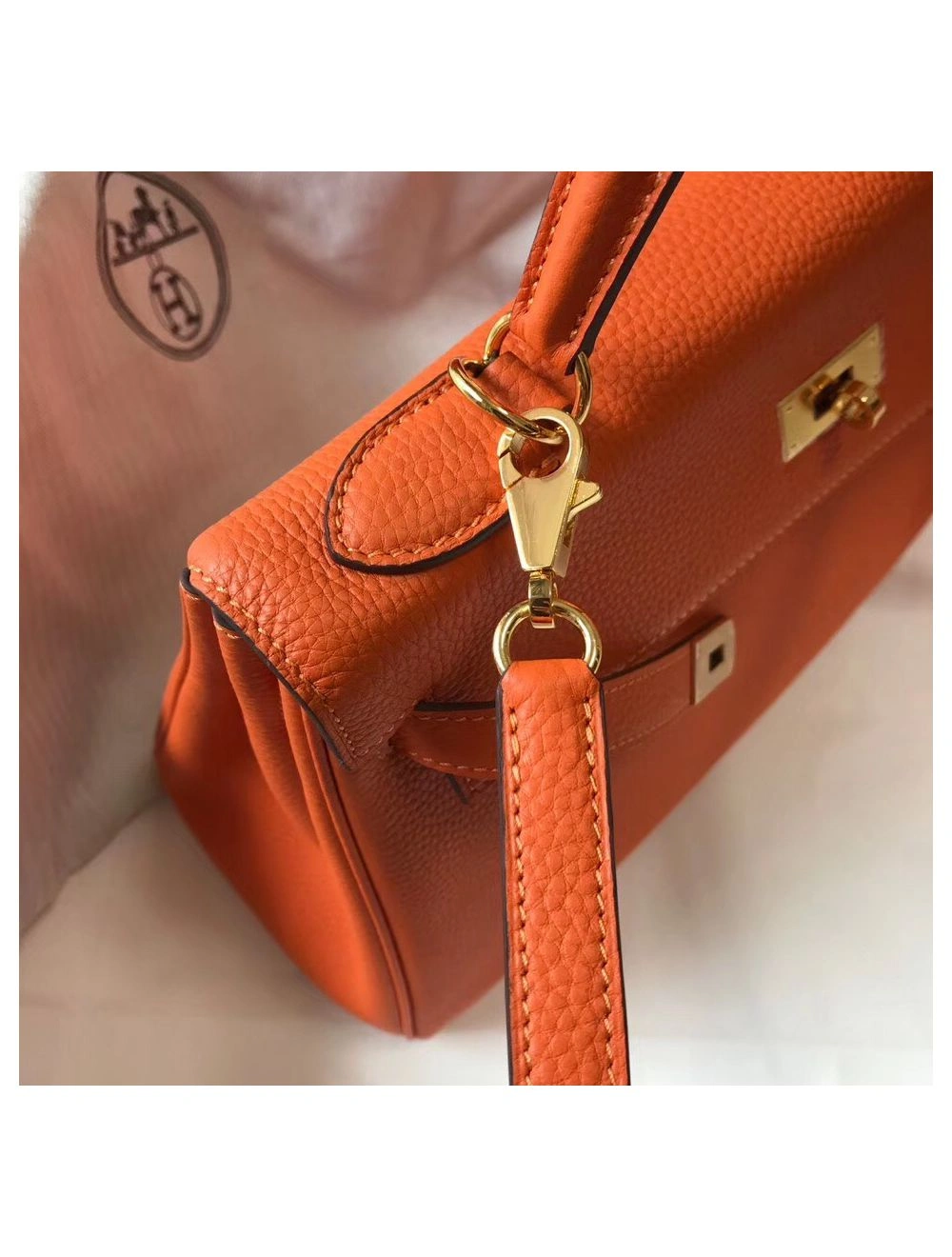 Hermes Kelly 25cm Retourne Bag In Orange Clemence Leather