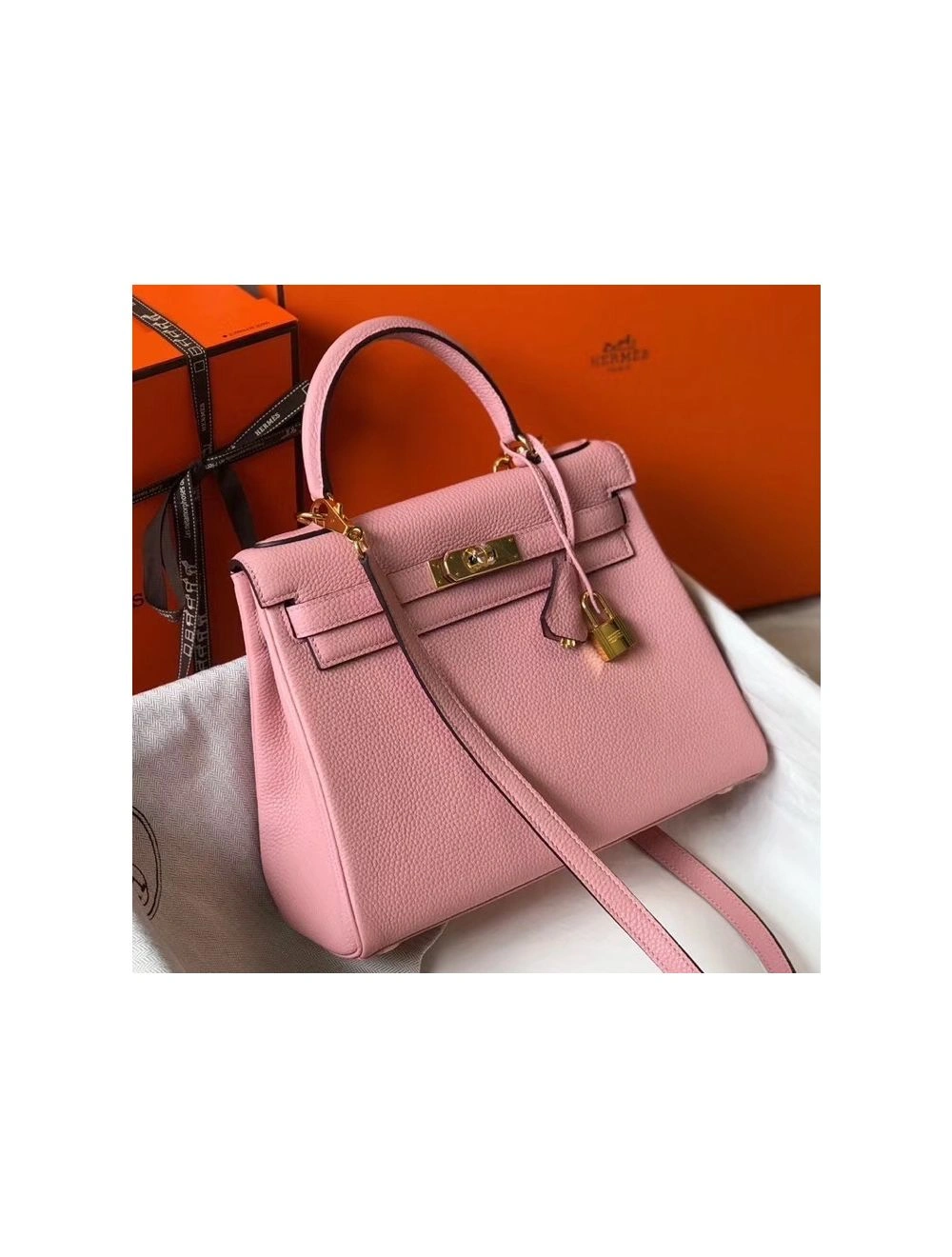 Hermes Kelly 25cm Retourne Bag In Pink Clemence Leather