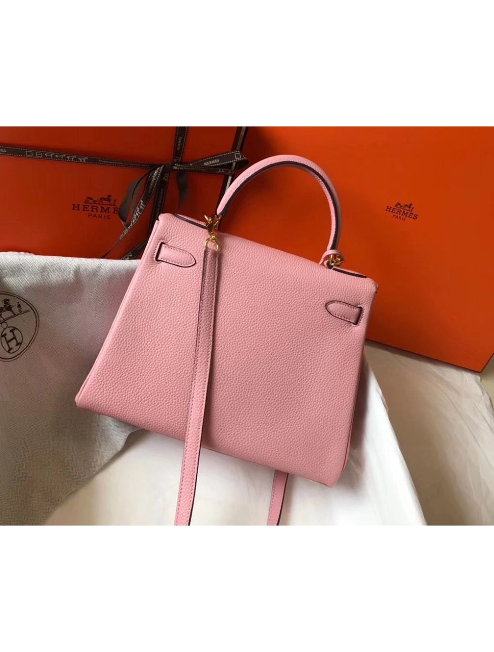 Hermes Kelly 25cm Retourne Bag In Pink Clemence Leather