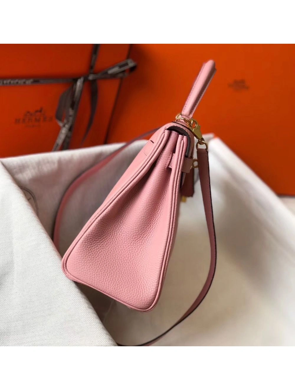 Hermes Kelly 25cm Retourne Bag In Pink Clemence Leather