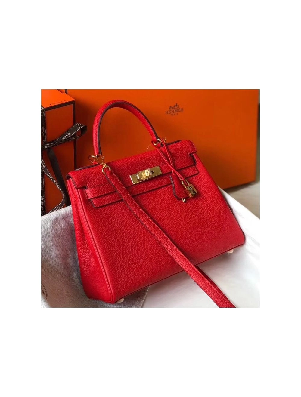 Hermes Kelly 25cm Retourne Bag In Red Clemence Leather