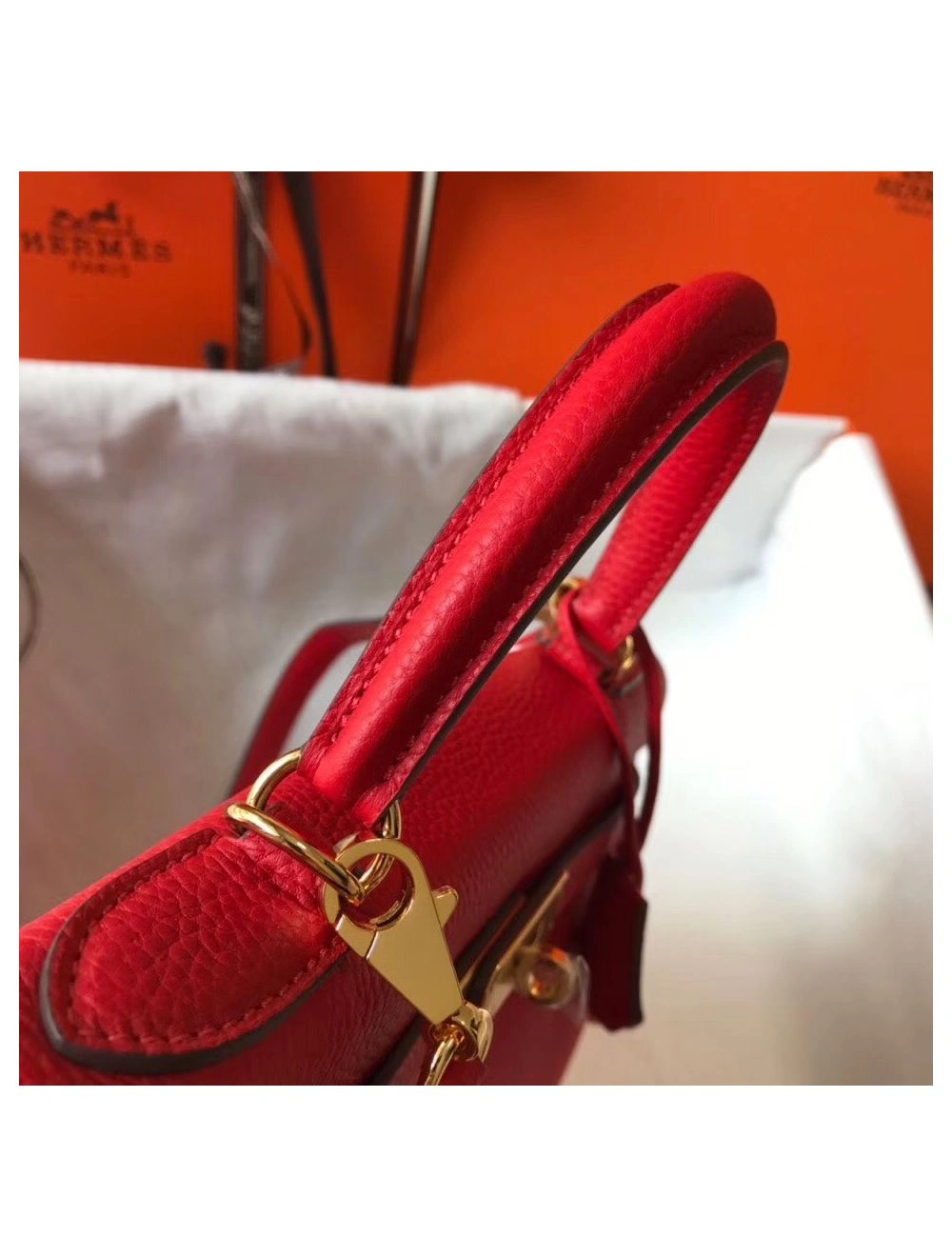 Hermes Kelly 25cm Retourne Bag In Red Clemence Leather