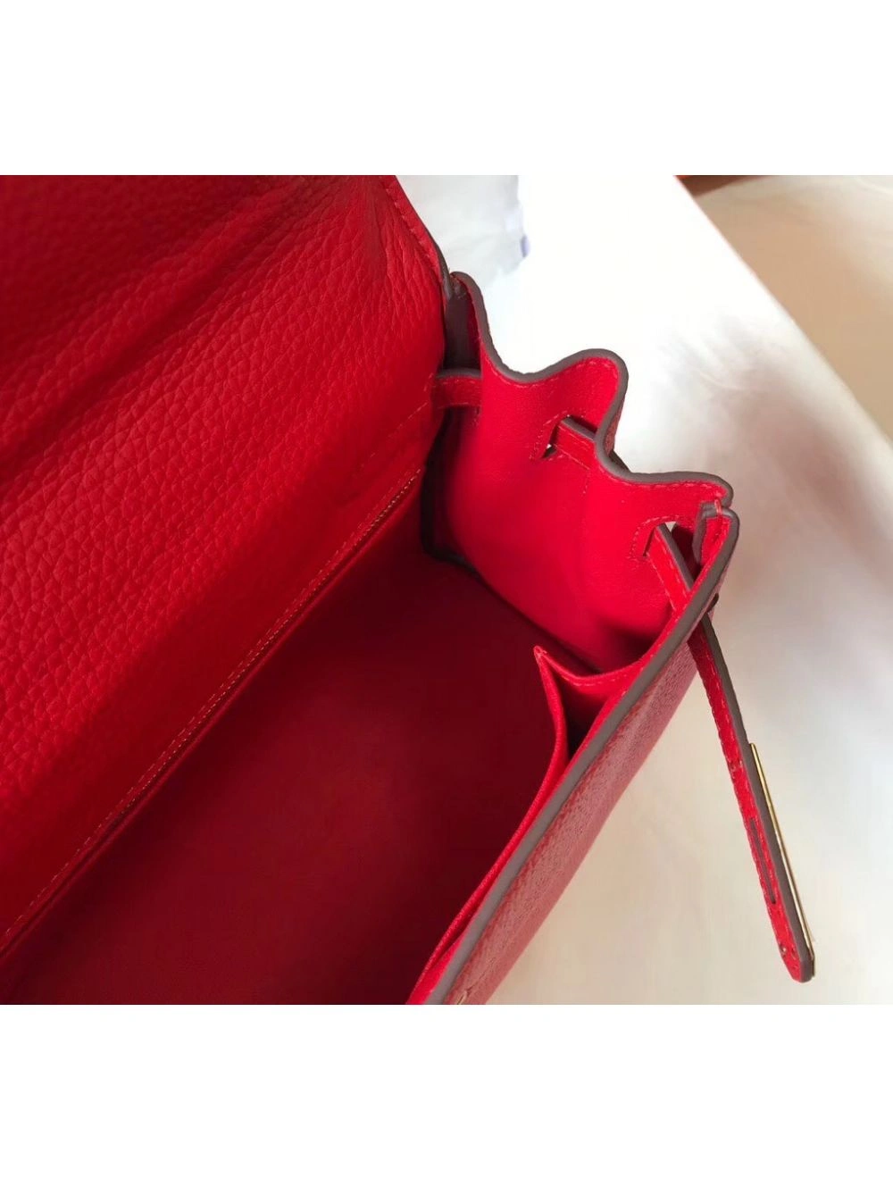 Hermes Kelly 25cm Retourne Bag In Red Clemence Leather