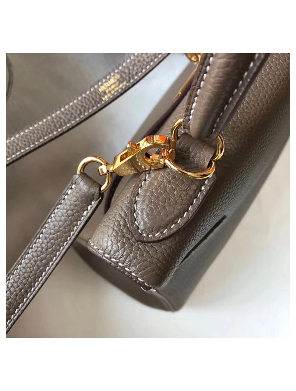 Hermes Kelly 25cm Retourne Bag In Taupe Clemence Leather