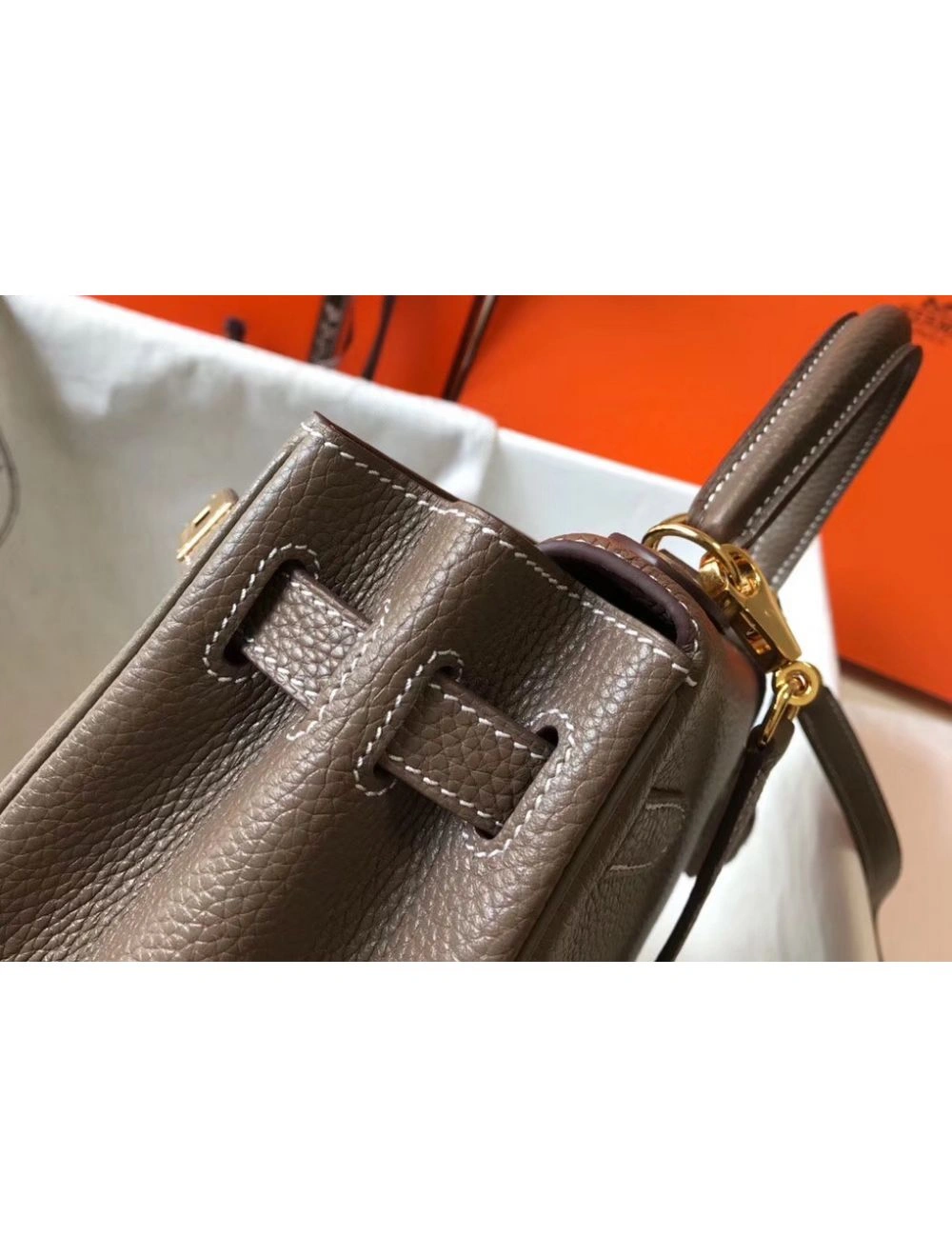 Hermes Kelly 25cm Retourne Bag In Taupe Clemence Leather