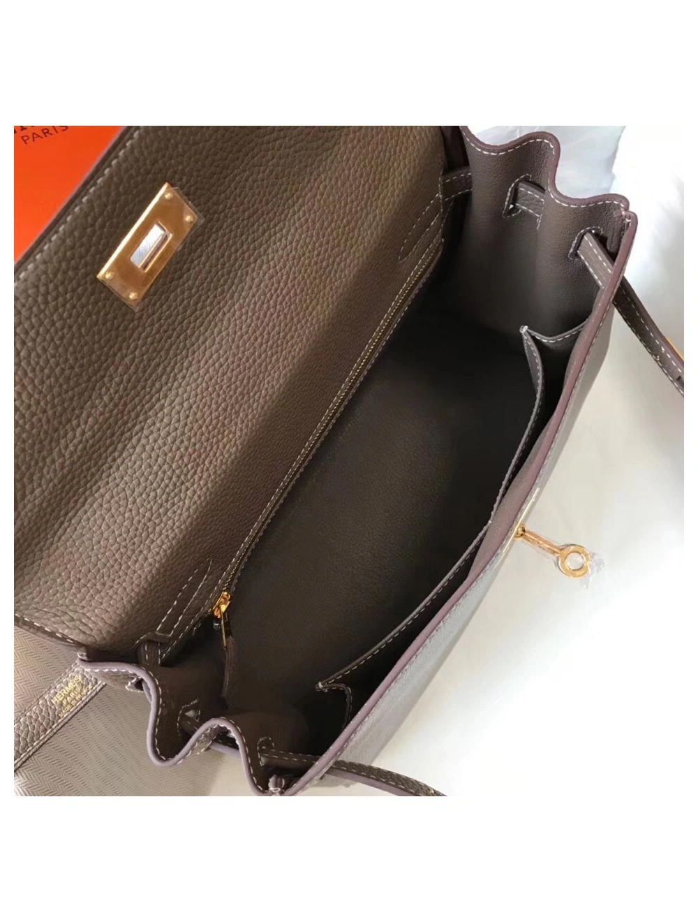 Hermes Kelly 25cm Retourne Bag In Taupe Clemence Leather