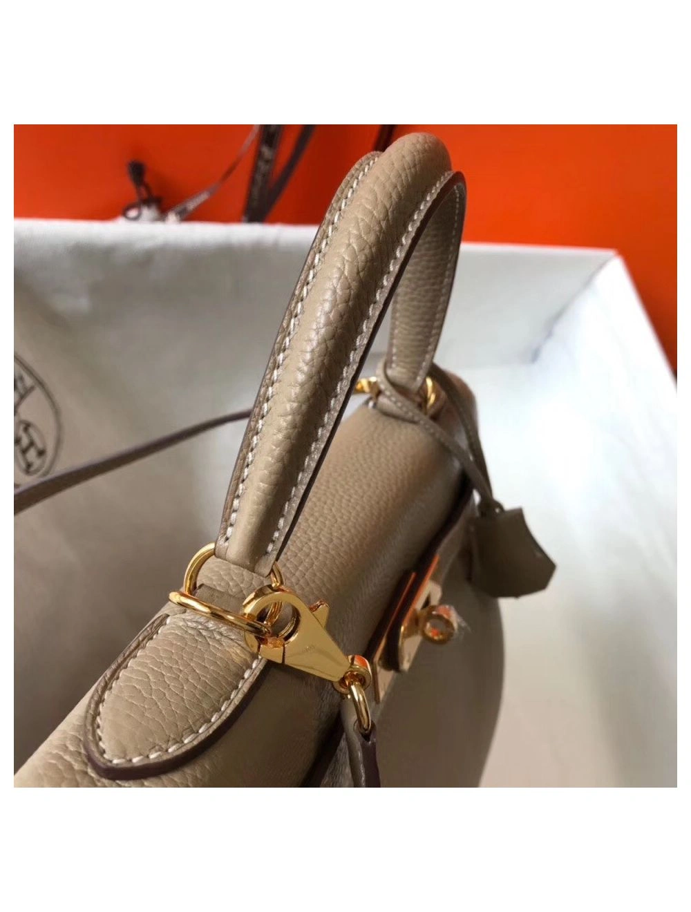 Hermes Kelly 25cm Retourne Bag In Tourterelle Clemence Leather