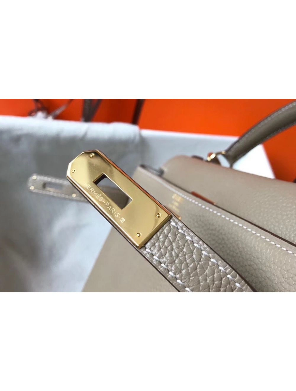 Hermes Kelly 25cm Retourne Bag In Tourterelle Clemence Leather