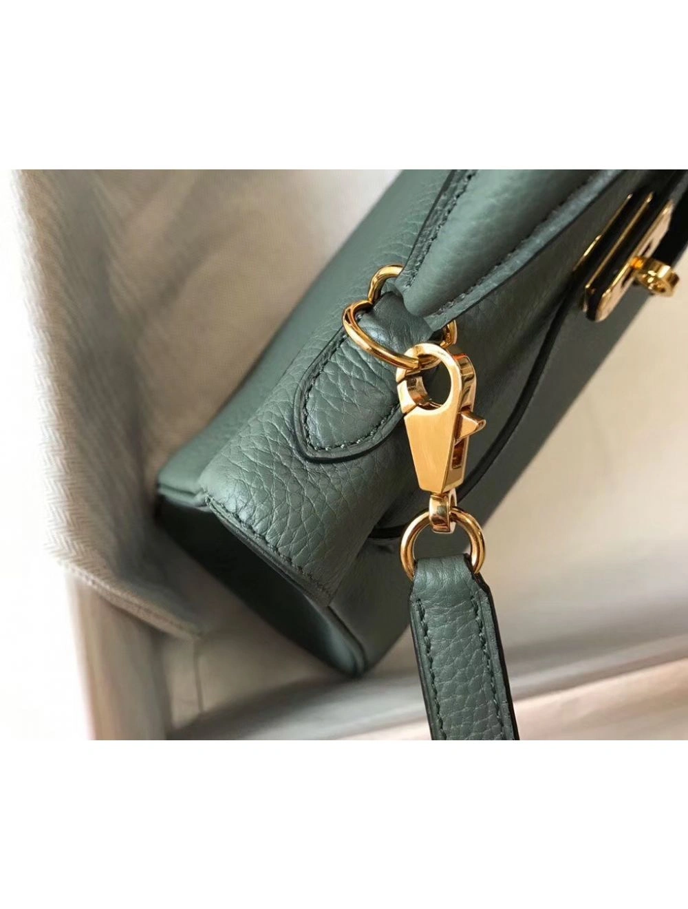 Hermes Kelly 25cm Retourne Bag In Vert Amande Clemence Leather