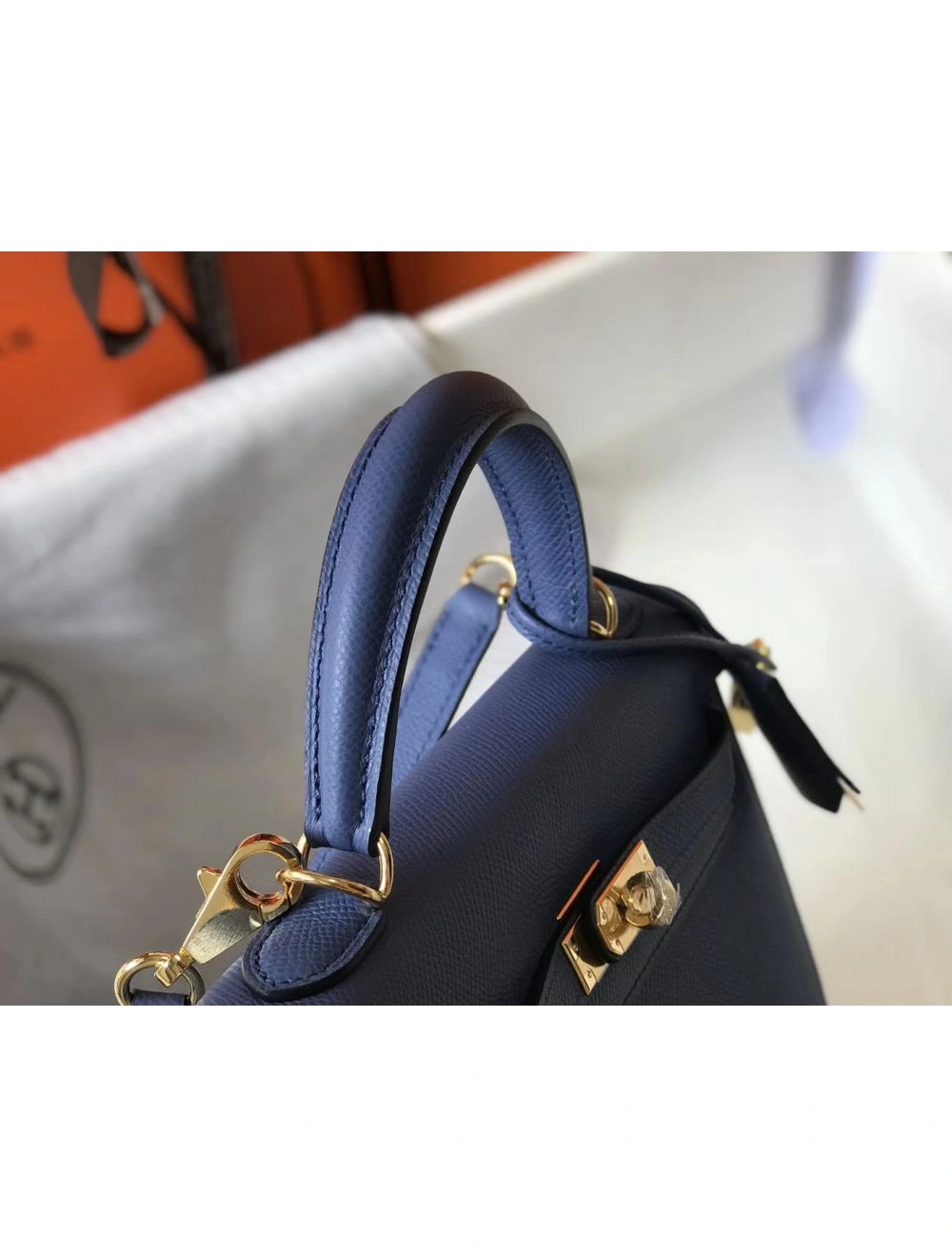 Hermes Kelly 25cm Sellier Bag In Agate Blue Epsom Leather