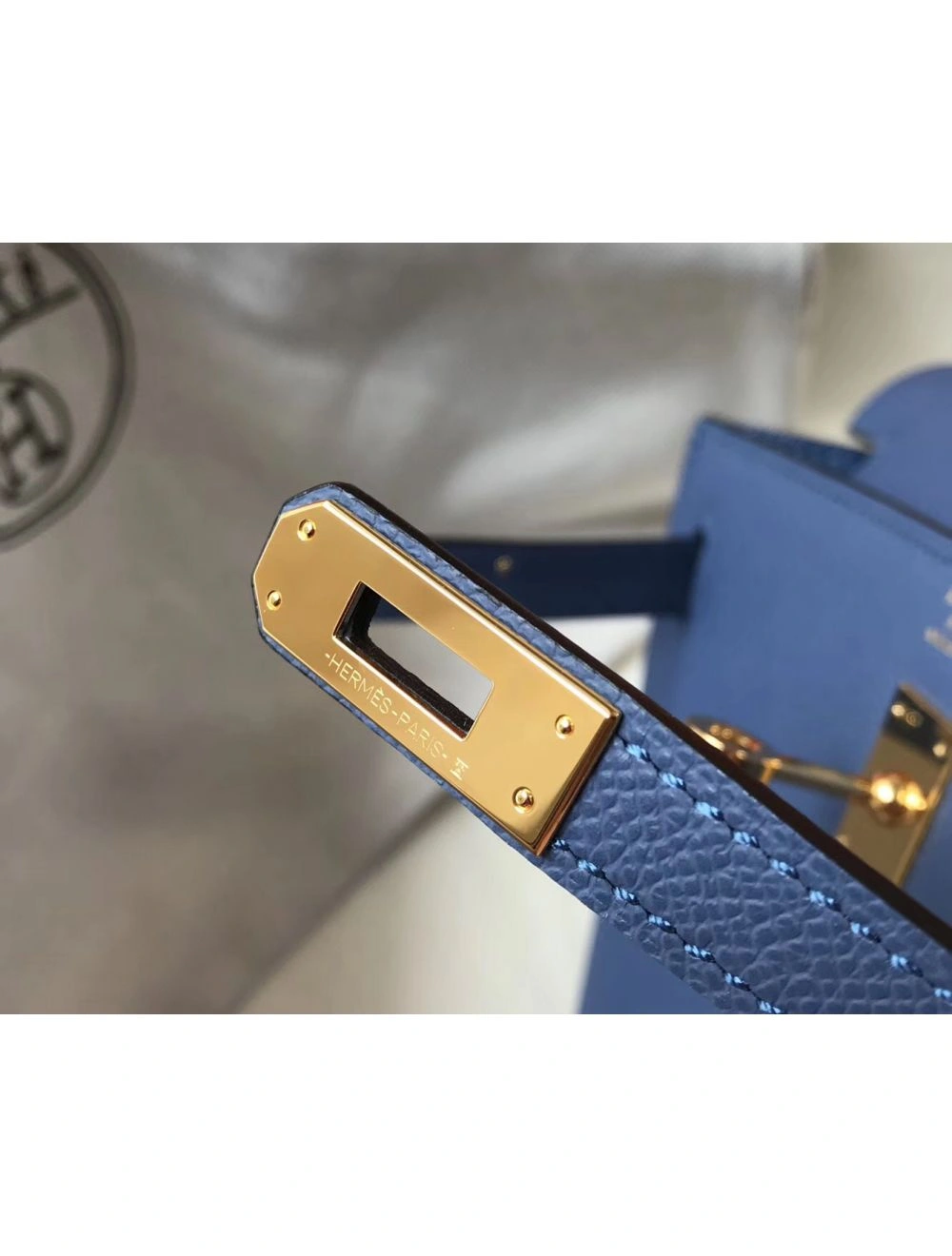 Hermes Kelly 25cm Sellier Bag In Agate Blue Epsom Leather