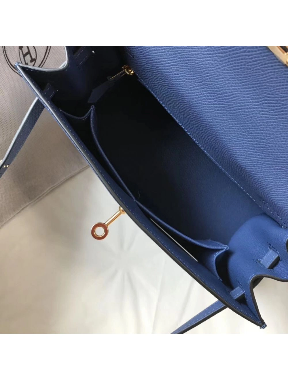 Hermes Kelly 25cm Sellier Bag In Agate Blue Epsom Leather
