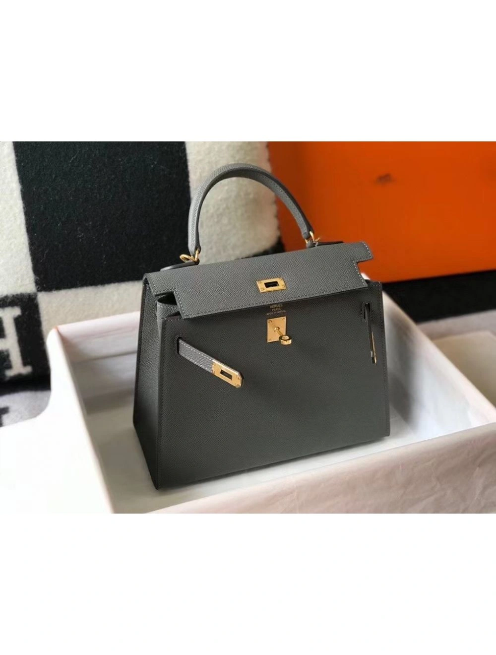 Hermes Kelly 25cm Sellier Bag In Ardoise Epsom Leather
