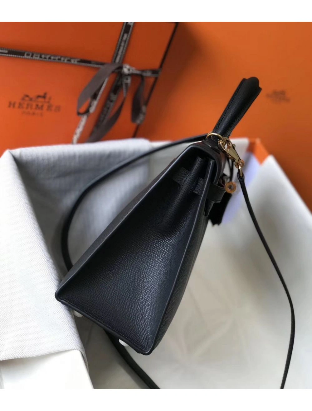 Hermes Kelly 25cm Sellier Bag In Black Epsom Leather