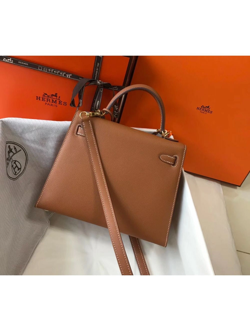 Hermes Kelly 25cm Sellier Bag In Gold Epsom Leather